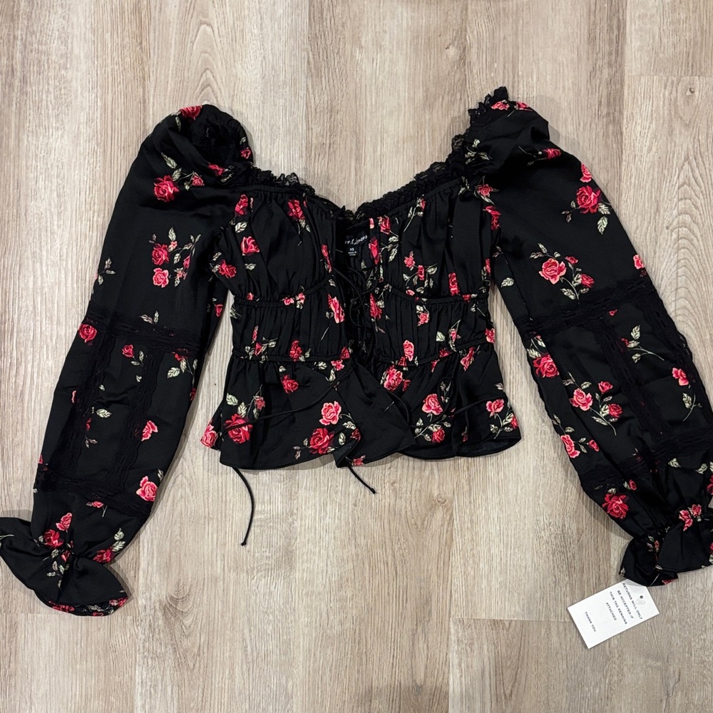 For Love And Lemons Black Floral Blouse